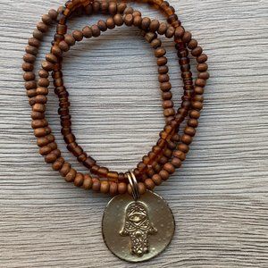 Wood Beaded Hamsa Charm Bracelet